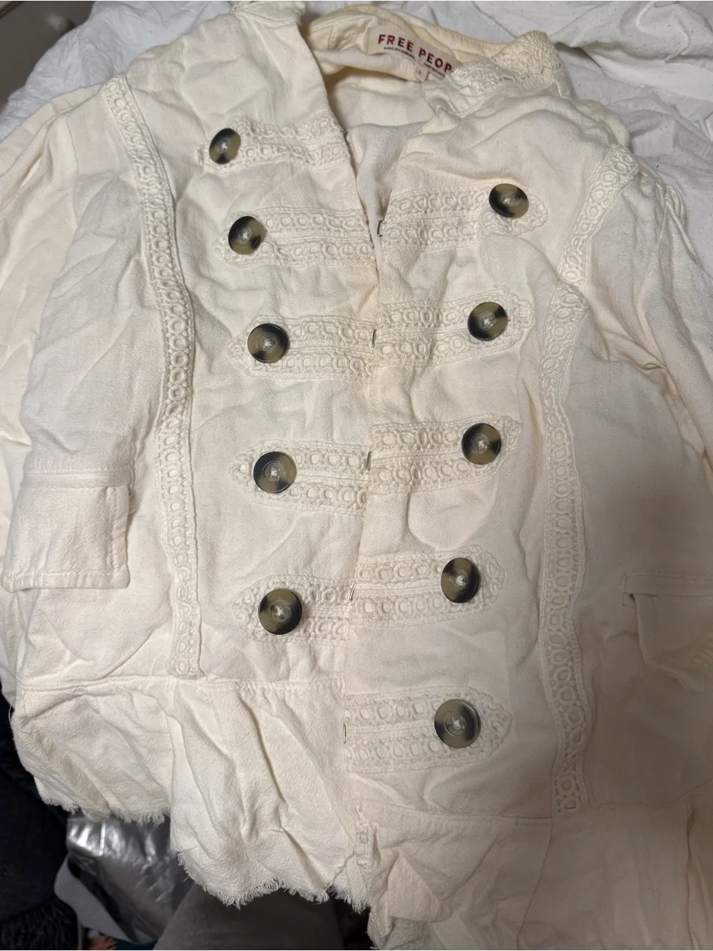 Cream Military-Style Button Blouse - Picture 5 of 6